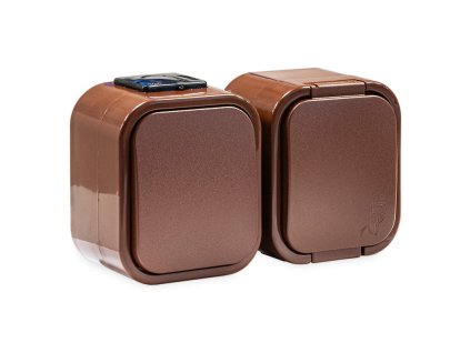 Vypínač č.1 + zásuvka, hnedá, 230V, 16A, IP54 - GWN-B2 H (č.1/z1h)