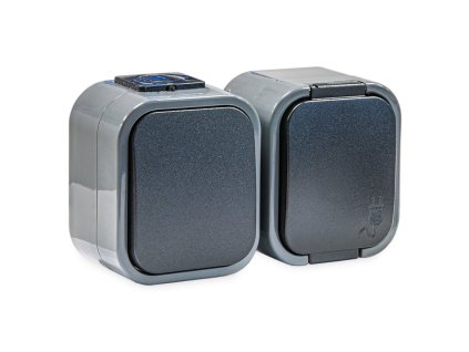 Vypínač č.1 + zásuvka, antracit/čierna, 230V, 16A, IP54 - GWN-B2 A/Č (č.1/z1h)
