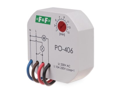 Dobehové (ventilátorové) časové relé, 230V, 10A, 1x NO - PO-406