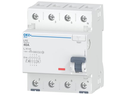 Prúdový chránič LFE-40-4-030A - 4Pól/40A/30mA/A/6kA - OEZ:46400