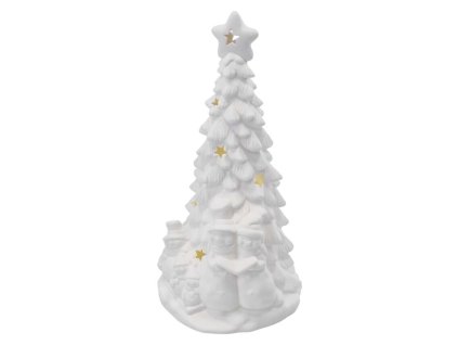 Keramický LED stromček so snehuliakmi, 33,5 cm, 2x AA, vnútorný, teplá biela - DCLW31