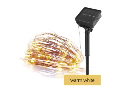 LED nano reťaz so solárnym panelom medená 12 m, vonkajšia aj vn., teplá bi.,časovač D3ZW01