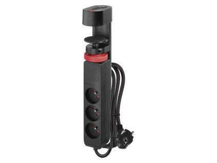 Predlžovací kábel 1,5 m/3 zásuvky/vypínač/stolný držiak/USB/čierny/PVC/1,5 mm2 - P1311PD