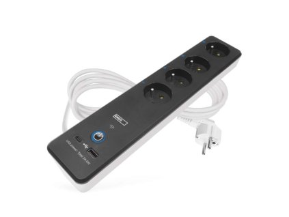 GoSmart predlžovací kábel 2 m / 4 zásuvky / s vyp. / s USB / biely-čierny / PVC / 1,5 mm2