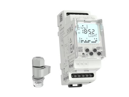 Súmrakový spínač ELKO EP SOU-13/1 na DIN lištu so senzorom SKS-200 a Wi-Fi ovládaním