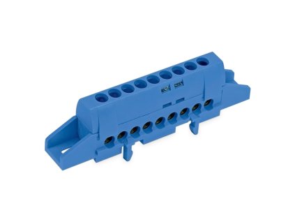 Modrý rozbočovací mostík E 1x9 N na DIN lištu pre 9 vodičov