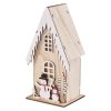 LED dekor. drevená – dom so snehuliakmi, 28,5 cm, 2x AA, vnútorná, teplá biela, časovač_1