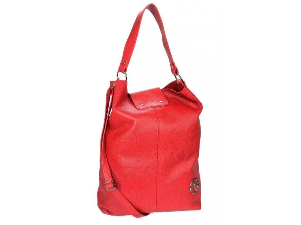 Obrovská červená kožená dámská kabelka / pytel