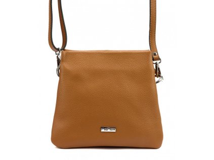 Kožená crossbody dámská kabelka se třemi oddíly camel hnědá