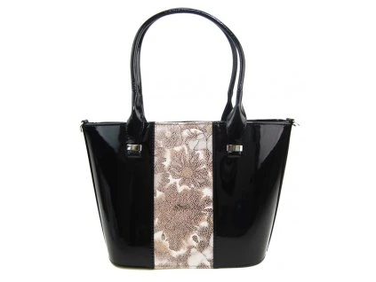 damska kabelka s504 cerna lakovana hnede kvitky 1