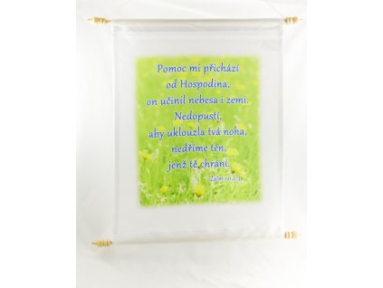 Textilní nastěnný obraz s biblickým textem