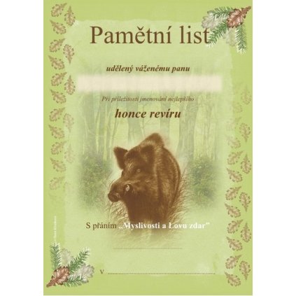 Pamětní list - Nejlepší honec revíru