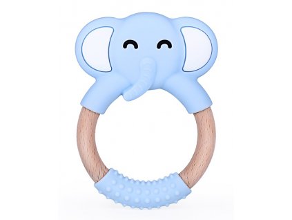 480 elpinio drevene kousatko se silikonovym slonem modre