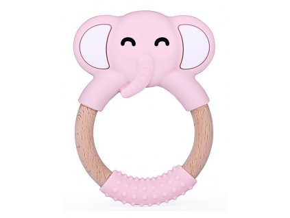 483 elpinio drevene kousatko se silikonovym slonem ruzove