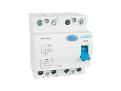 Proudový chránič RCD JEL1 4P 25A 30 mA typ A 4pólový chránič pro ochranu osob a elektroinstalace 230 400 V