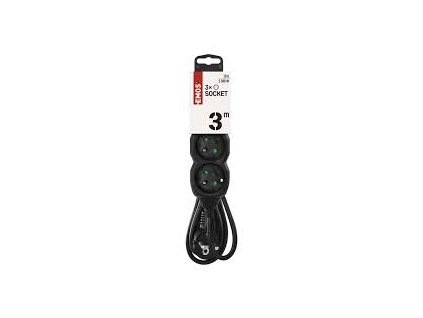 Prodlužovací kabel 3 m EMOS PC1313 – 3 zásuvky, vypínač, černý PVC 1mm