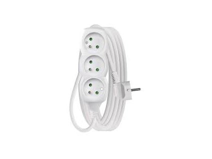 Prodlužovací kabel 10m – 3 zásuvky, bílý, PVC 1,5 mm2