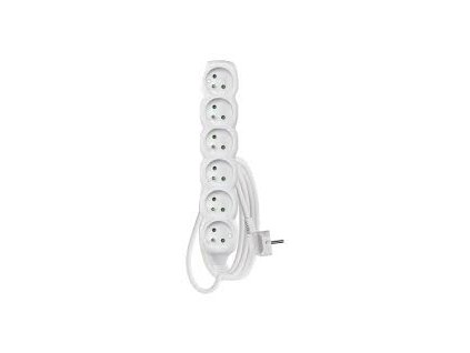 Efektivní prodlužovací kabel 5m – 6 bílých zásuvek z PVC, 1,5 mm2