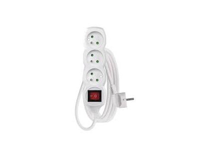 Flexibilní prodlužovací kabel 10m – 3 bílé zásuvky s vypínačem z PVC, 1,5 mm2