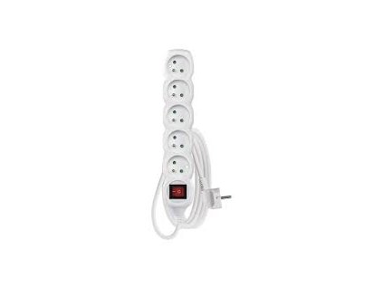 Efektivní prodlužovací kabel 3m – 5 bílých zásuvek s vypínačem z PVC, 1,5 mm2