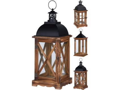106503 lucerna na svicku 41x16cm sklo kov drevo hn cer mix tvaru