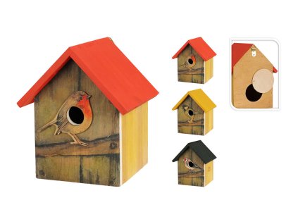 109878 budka ptaci 18x16x21cm drevena 3d ptacek mix barev