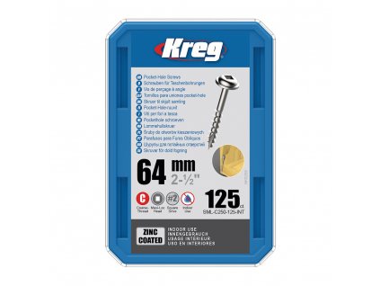 Kreg Zinc Maxi-Loc Šrouby pro skryté spoje - 64 mm, hrubý závit, 125 ks