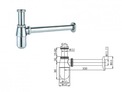 19826 sagittarius 04000 c sifon umyvadlovy dn 32 5 4 bez odpad ventilu kovovy chrom 04000c