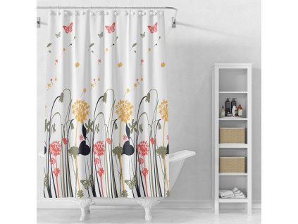 36963 sprchovy zaves 180x180cm vinyl bila barevne kytky