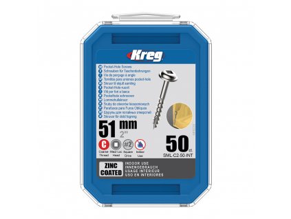 Kreg Zinc Maxi-Loc Šrouby pro skryté spoje - 51 mm, hrubý závit, 50 ks