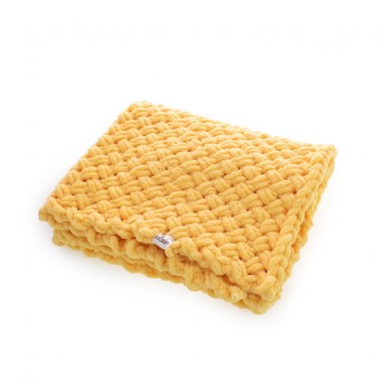 Puffy deka - teplá pletená žltá