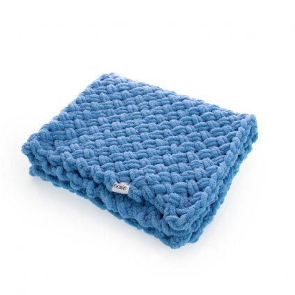 Puffy deka - teplá pletená modrá