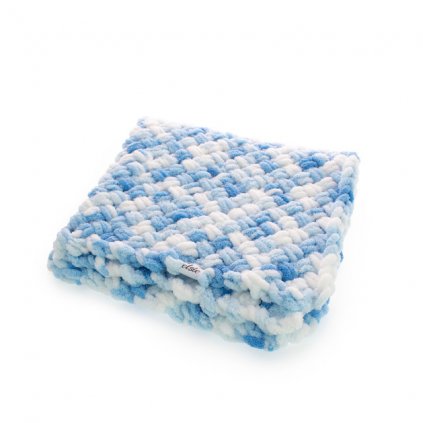 Puffy color deka - teplá pletená modrá