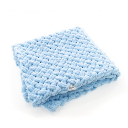 Puffy deka - teplá pletená baby modrá