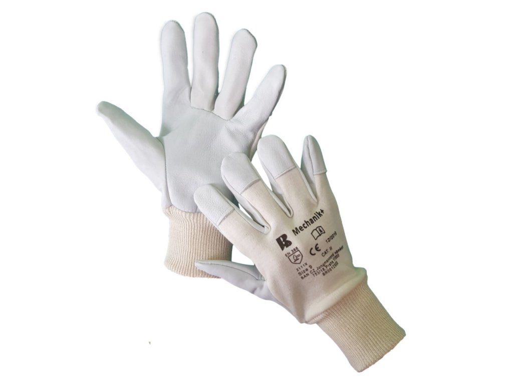 Mechanické kombinované bavlnené rukavice Mechanik+. Kombinované rukavice. Pravé kožené ochranné rukavice