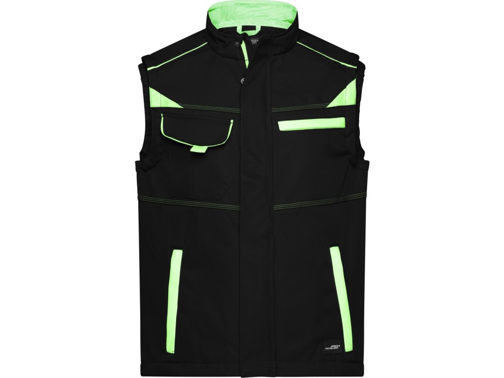 James & Nicholson | JN 852 Pracovná letná softshellová vesta - Color_02.0852 (Farba black/lime green, Veľkosť XS)
