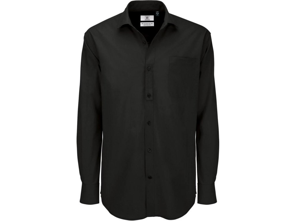 B&C | Heritage LSL /men Popelínová košeľa s dlhým rukávom_01.0P41 (Farba black, Veľkosť S)