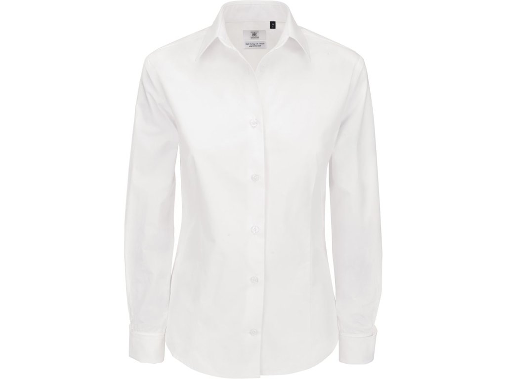 B&C | Heritage LSL /women Popelínová blúzka s dlhým rukávom_01.0P43 (Farba white, Veľkosť XS)