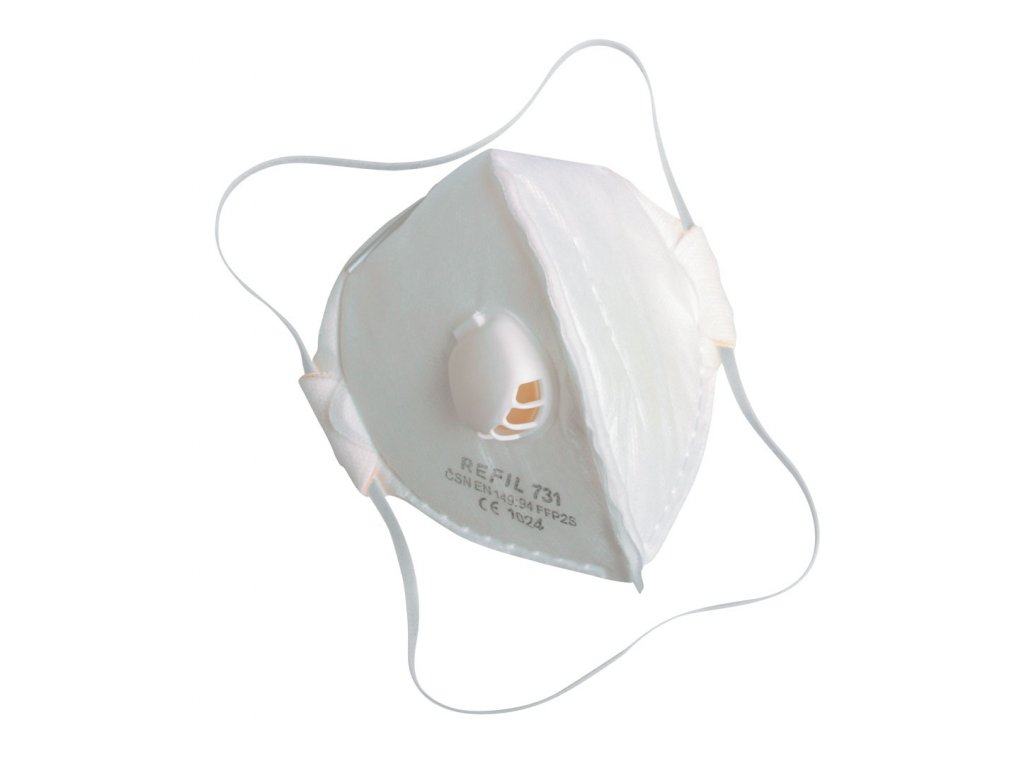Ochranný respirátor REFIL 731 FFP2 s ventilčekom. Skladací respirátor biely. Ochrana dýchacích ciest.