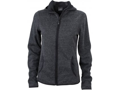 James & Nicholson | JN 588 Dámska pletená fleecová bunda s kapucňou_02.0588 (Farba dark melange/black, Veľkosť S)