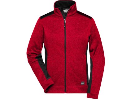 James & Nicholson | JN 861 Dámska pracovná pletená fleecová bunda - Strong_02.0861 (Farba red melange/black, Veľkosť XS)