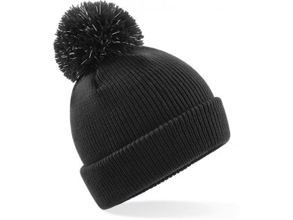Beechfield | B406B Detská pletená čiapka s brmbolcom "Reflective"_53.406B (Farba black, Veľkosť onesize)