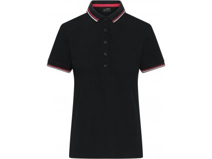 James & Nicholson | JN 1305 Dámske ťažké piqué polo s kontrastnými prúžkami_02.1305 (Farba black/white/red, Veľkosť XS)