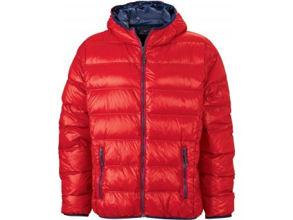 James & Nicholson | JN 1060 Ľahká pánska páperová bunda s kapucňou_02.106 (Farba red/navy, Veľkosť S)