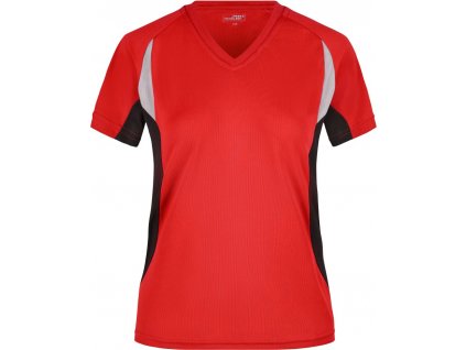 James & Nicholson | JN 390 Dámske bežecké tričko s výstrihom do V_02.039 (Farba red/black, Veľkosť S)