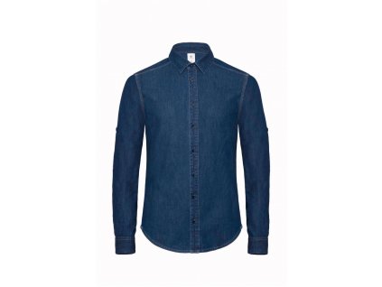 B&C | DNM Vision /men Denim keprová košeľa s dlhým rukávom_01.8589 (Farba deep blue denim, Veľkosť S)