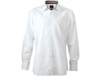 James & Nicholson | JN 619 Popelínová košeľa s kockovanými vsadkami_02.0619 (Farba white/black white, Veľkosť S)