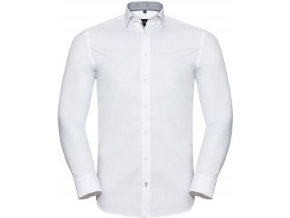 Russell | 964M Kontrastná košeľa s dl. rukávom, vzor rybia kosť_11.964M (Farba white/silver/convoy grey, Veľkosť M)