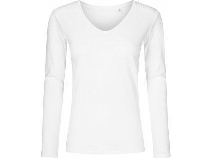 Promodoro | 1560 Dámske tričko s dl. rukávom a výstrihom do V - X.O_40.156 (Farba white, Veľkosť XS)