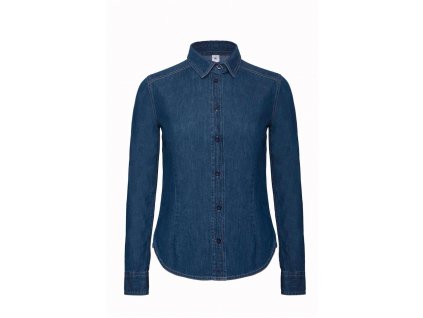 B&C | DNM Vision /women Denim keprová blúzka s dlhým rukávom_01.8689 (Farba deep blue denim, Veľkosť XS)